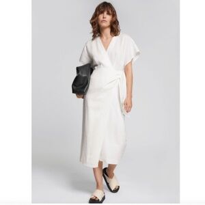 & Other Stories White Linen Midi Wrap Dress